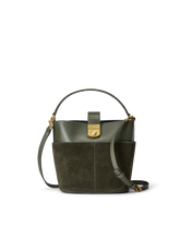 Small Crest Lock Suede Bucket Bag