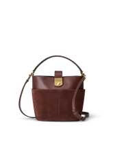 Small Crest Lock Suede Bucket Bag