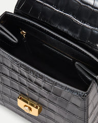 Croc-Embossed Crest Lock Bag