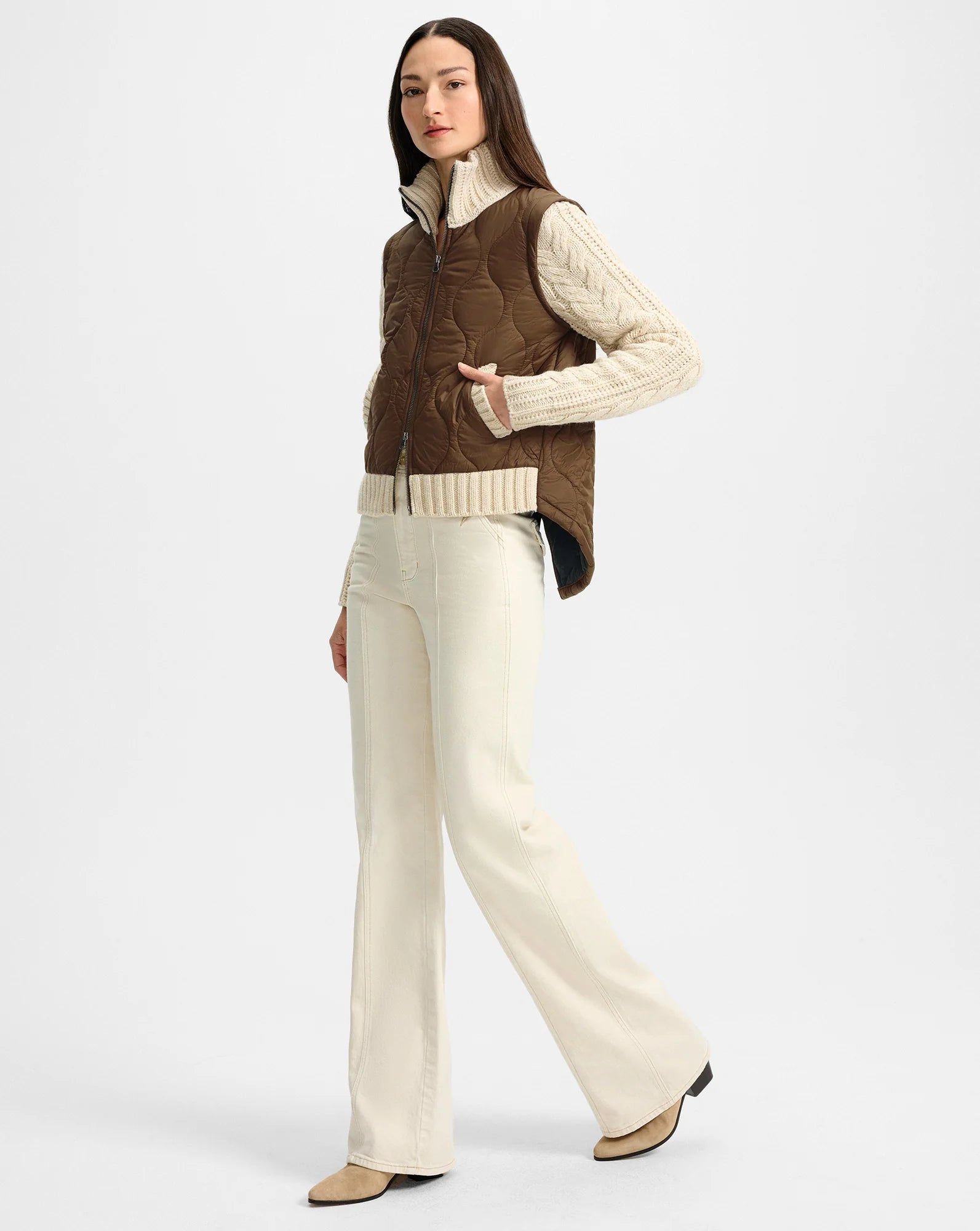Patra Knit-Sleeve Quilted Jacket