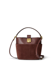 Small Crest Lock Suede Bucket Bag