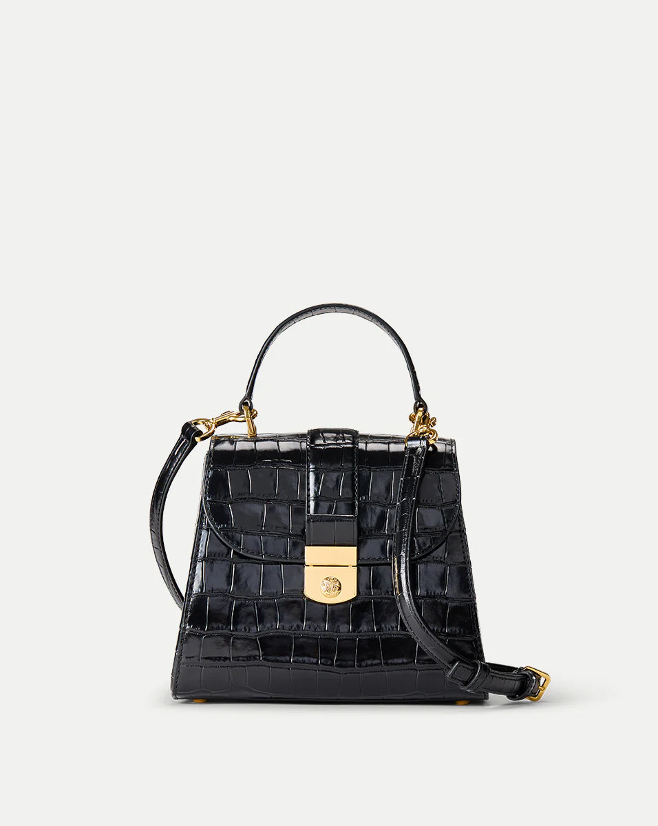 Croc-Embossed Crest Lock Bag