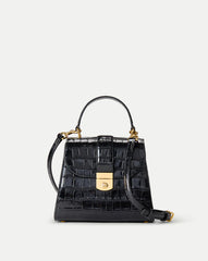 Croc-Embossed Crest Lock Bag