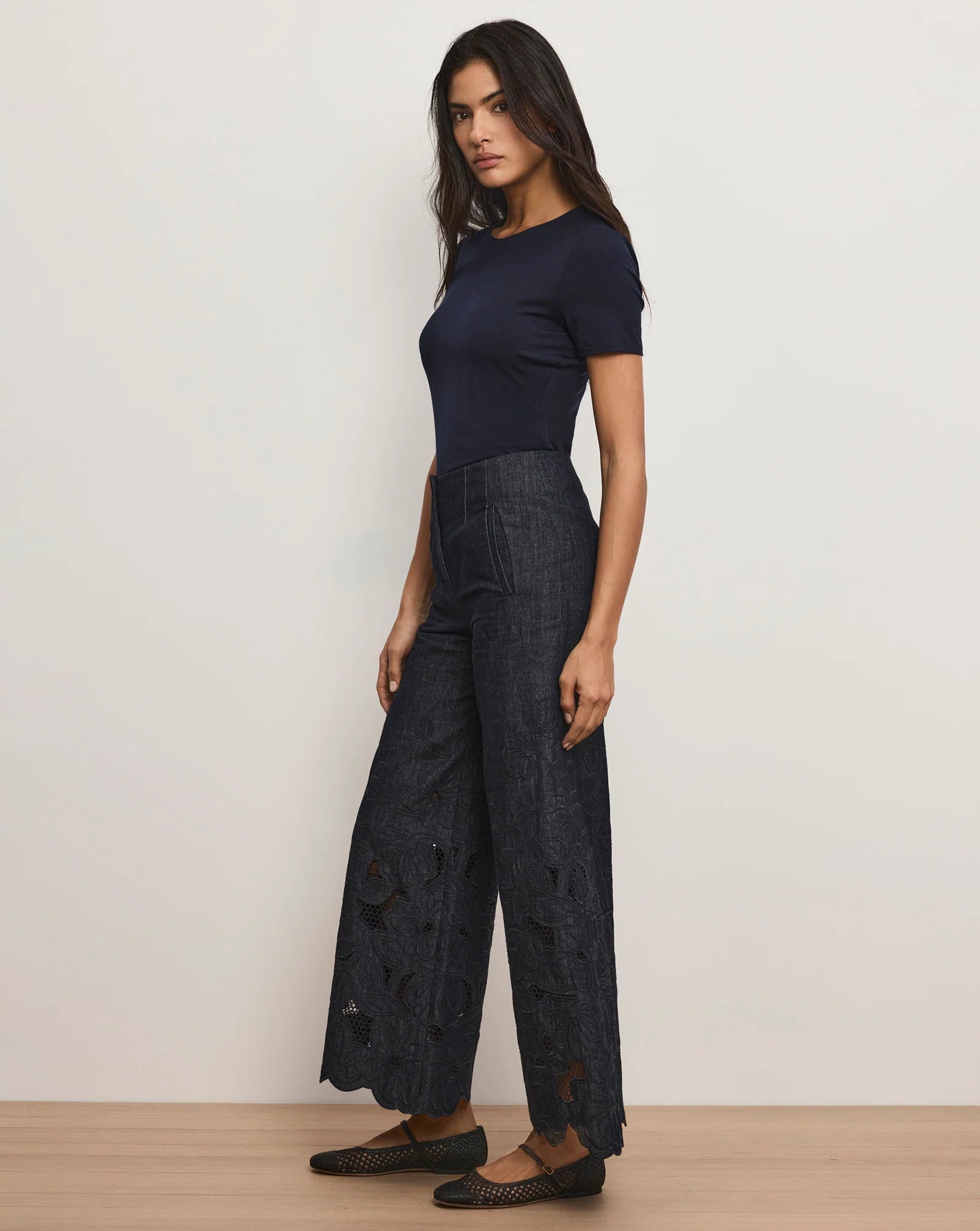 Osborne Wide-Leg Eyelet Pant