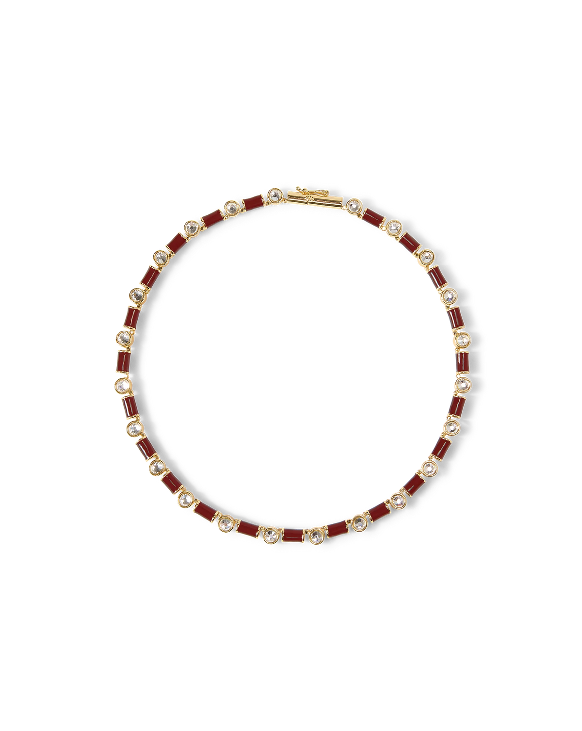 Burgundy Enamel and Crystal Barrel Necklace