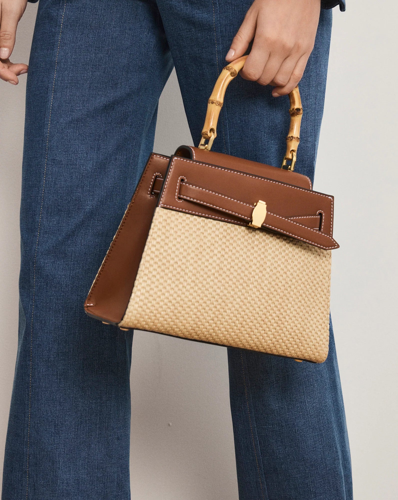 Veronica Beard Raffia Dash Top-Handle Bag