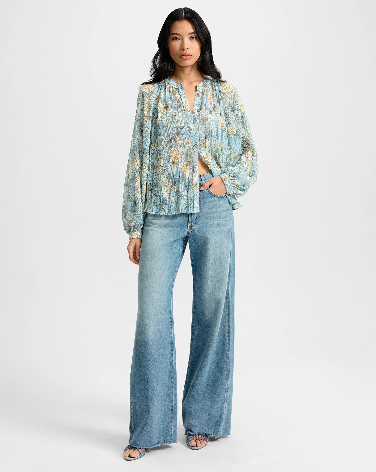 Fennel Pleated Button-Down