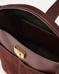Small Crest Lock Suede Bucket Bag