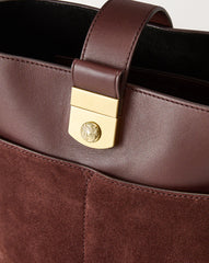 Small Crest Lock Suede Bucket Bag